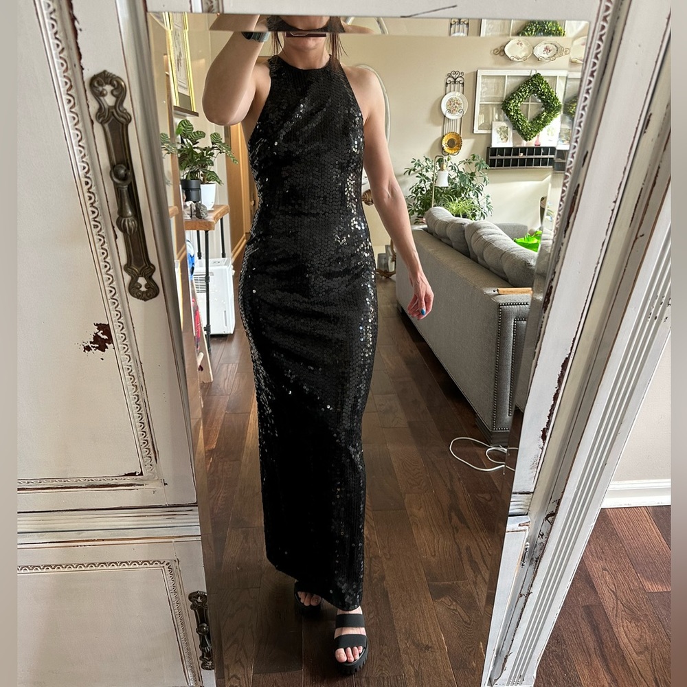 042: Vintage sequin black formal dress